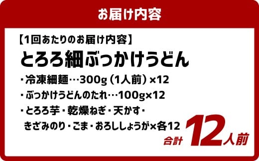 【3ヶ月定期便】とろろ細ぶっかけうどん 12人前×3回 うどん 麺類 麺 冷凍 ぶっかけうどん タレ つゆ 岡山県 倉敷市