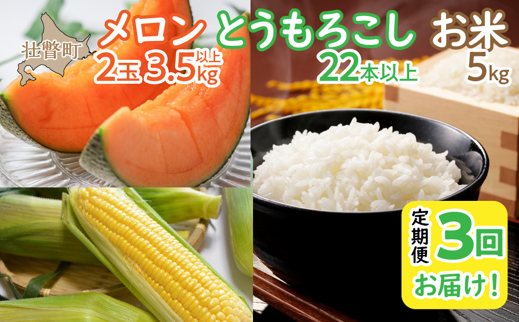 
                  ＜2026年7月・8月・10月お届け＞清水初男農園　メロン・とうもろこし・お米　3回お届け定期便 先行予約【 ふるさと納税 人気 おすすめ ランキング メロン めろん トウモロコシ とうもろこし 野菜 甘い 米 こめ 白米 ななつぼし 定期便 北海道 壮瞥町 送料無料 】 SBTP010
                