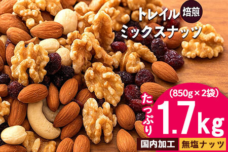 無塩 ミックスナッツ 無添加 焙煎ミックスナッツ(トレール) 1.7kg(850g×2袋) トレイルミックスナッツ