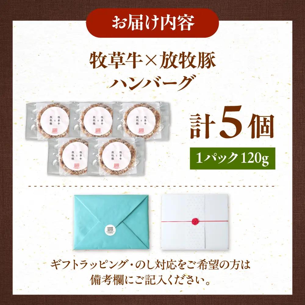 【牧草牛×放牧豚】ハンバーグ 5個 卵不使用 合い挽き 冷凍 小分け 北海道 [AXBP006]