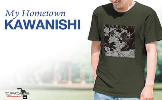 No.332-02 【川西】地図柄ヘビーウェイトTシャツ（ダークオリーブ）Mサイズ ／ 5.6オンス レギュラーフィット 丸胴仕様仕立て 日本国内印刷 兵庫県