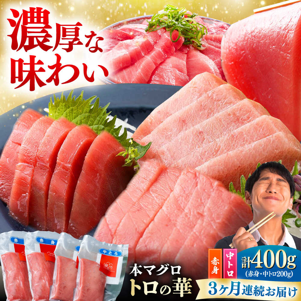 【ふるさと納税】【全3回定期便】対馬産 本マグロ 400g（赤身200g、中トロ200g） ≪対馬市≫【桐谷商店】 トロの華 対馬 新鮮 マグロ 赤身 トロ 鮪 刺身[WAQ064]