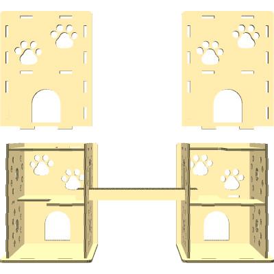 ふるさと納税 津山市 強化ダンボール 猫が選んだ【ニャンだ!!ねこハウス】2戸用 爪とぎブリッジ付 |  | 02