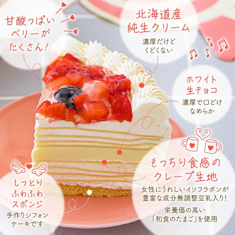 ホワイトミルクレープケーキ 4号サイズ（誕生日ピック） 〔Dw123〕