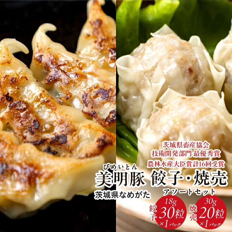 【ふるさと納税】焼売 餃子 美明豚「びめいとん」のジューシー焼売と餃子のアソート｜シュウマイ 焼売 しゅうまい 餃子 ぎょうざ ギョウザ 美明豚 びめいとん 肉 肉加工品 豚肉 お肉 ジューシー 茨城県 行方市 人気 送料無料(HJ-3)