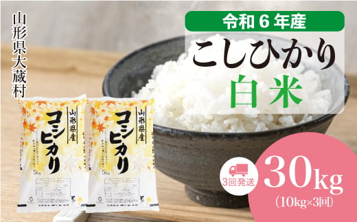 
            ＜配送時期が選べて便利な定期便＞ 令和6年産 コシヒカリ  ［白米］ 30㎏ 定期便（10kg×3回お届け） 大蔵村
          