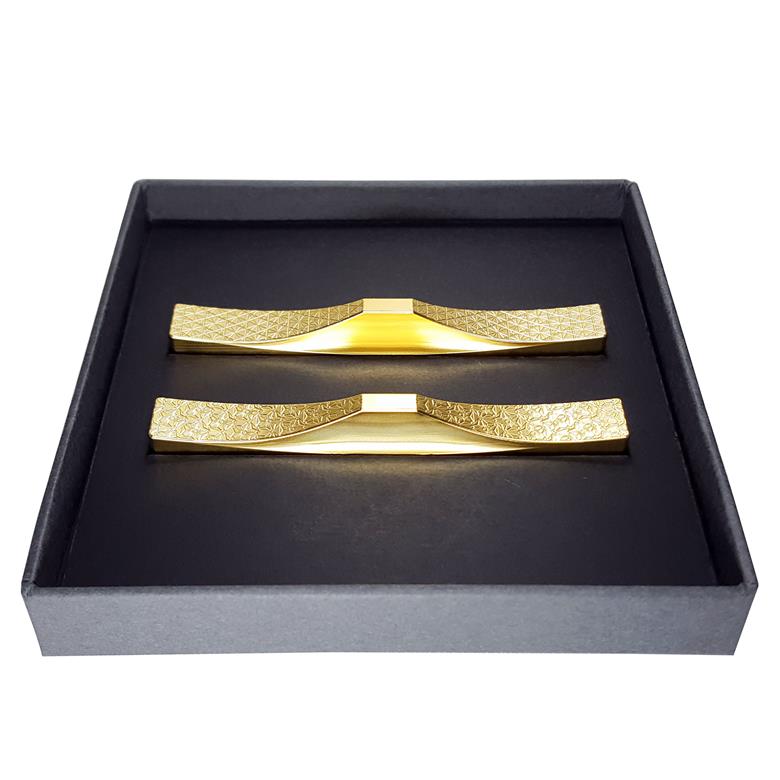 H154(麻の葉・胡麻)　ＩＴＡＤＡＫＩ カトラリーレスト 箸置き 吉祥文様 ２個セット／ステンレス（金メッキ）【3.吉祥文様（麻の葉・胡麻）】