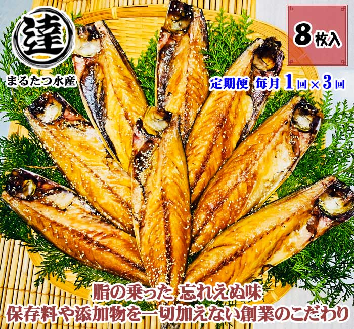 W03【ふるさと納税】【定期便 全3回】伊豆・伊東 丸達水産 人気No1ふんわりさばみりん干し 8枚 毎月1回×3回