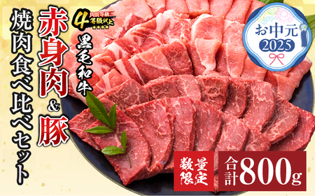 【お中元・夏の贈り物】数量限定 黒毛和牛 赤身肉 豚焼肉 食べ比べ セット 合計800g 牛肉 豚肉 バーベキュー 御中元_C138-252