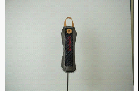 【カラー選択可】博多革工房HOMMONが作ったゴルフウッド用ヘッドカバー【博多織・牛革】 ダークグレー＃7