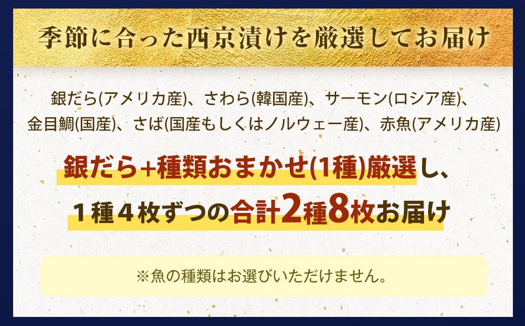 【訳あり】西京漬け おまかせ2種8枚セット