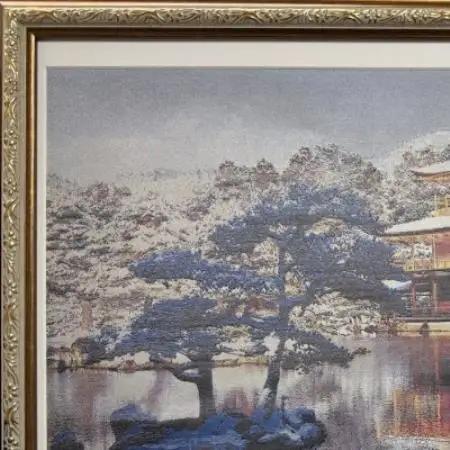 写真織絵画(金閣寺) シルク100% 大切な人への贈り物にも【京都府与謝野町】【1776509】
