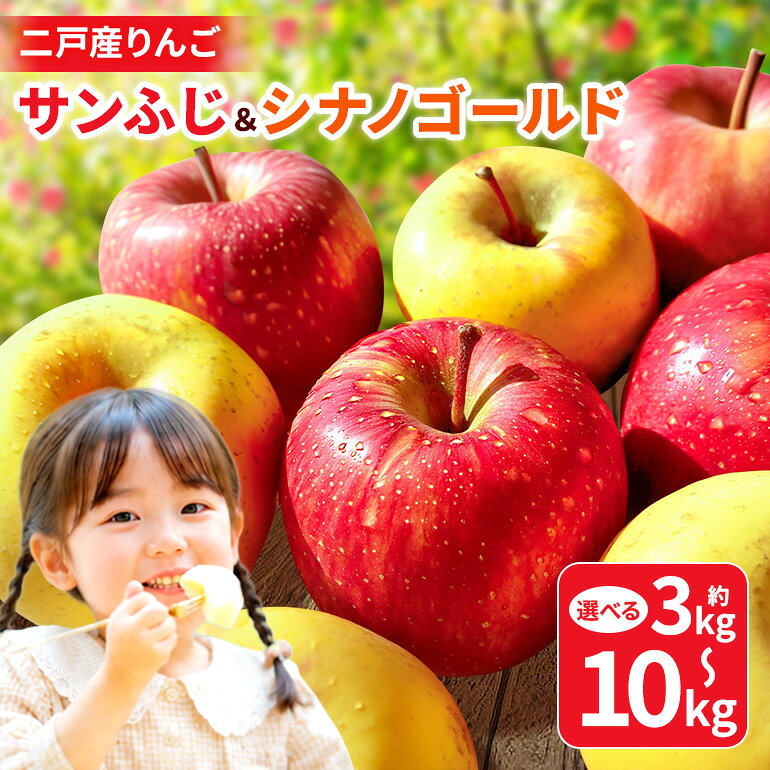 【ふるさと納税】 二戸産りんご サンふじ&シナノゴールド 　選べる容量　約3kg (9~11玉)~10kg (24〜46玉) 008-0792x1