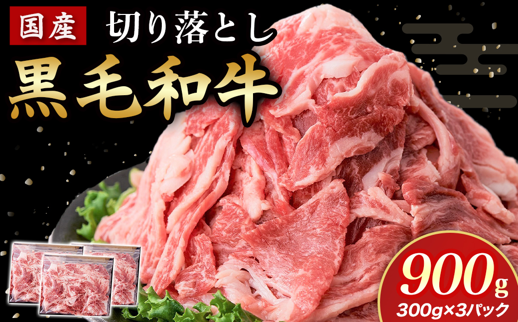 【E209】国産黒毛和牛切り落とし 900g （ 国産 牛 牛肉 黒毛和牛 切り落とし 真空 小分け 冷凍 宮崎県 小林市 ）
