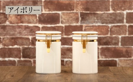 【美濃焼】コーヒーキャニスター200 2個セット ゴールドリング アイボリー×マリンブルー【ZERO JAPAN】保存容器 コーヒー豆 紅茶 緑茶 日本茶 陶器 密閉 密封 遮光 コーヒー 豆 粉 お