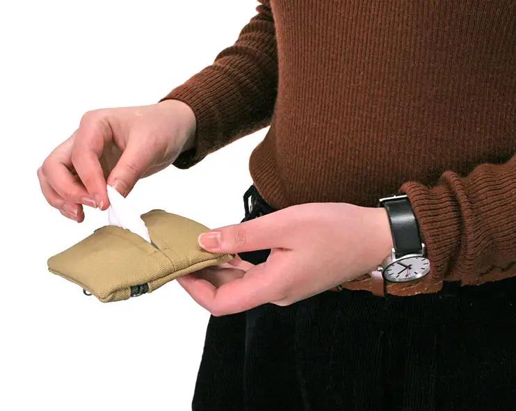 帆布工房 ティッシュ入れ付き ポーチ 〔カーキ〕ファッション小物 雑貨 日用品  