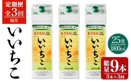 ＜定期便・全3回(連続)＞いいちこ 25度 パック(総量16.2L・計5.4L×3回)酒 お酒 むぎ焼酎 1800ml 麦焼酎 いいちこ 常温 三和酒類 紙パック【206100100】【酒のひろた】