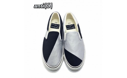 手描きスニーカー「anti（S）」24.5cm シルバー×ブラック【受注制作】