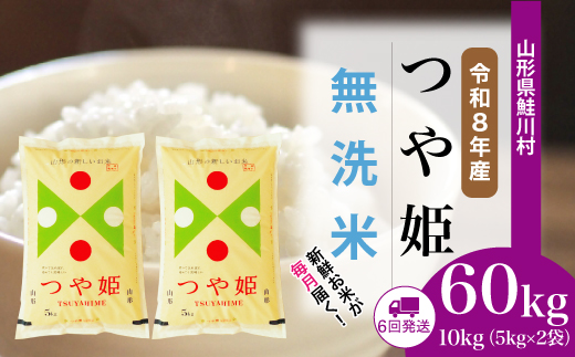 ＜令和8年産米＞ 鮭川村 特別栽培米 つや姫 【無洗米】 定期便 60kg （10kg×1ヶ月間隔で6回お届け）＜配送時期選べます＞