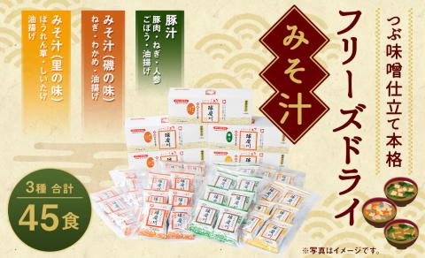 つぶ味噌仕立て 本格 フリーズドライ みそ汁 磯の味 ＆ 里の味 ＆ 豚汁 45食 セット 味噌汁