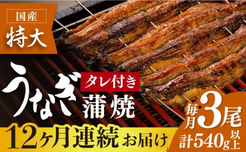 【12回定期便】板前こだわりの国産うなぎ蒲焼 3枚セット【丸安】 [FAD008]