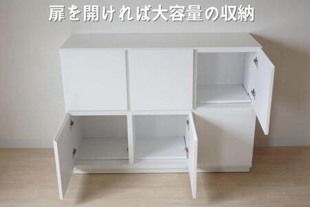 オスロ改120センチ幅2段キャビネット ホワイト4面鏡面