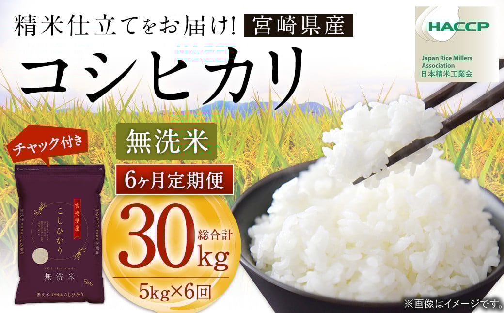 【6か月定期便】＜令和7年産 宮崎県産コシヒカリ （無洗米） 5kg チャック付き米袋 6か月定期便＞2025年9月上旬以降順次 第1回目発送（12月は中旬頃） こしひかり コシヒカリ お米 米 コメ 国産 定期便