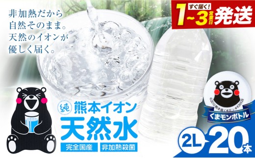 熊本イオン純天然水 ラベルレス 2L×20本 《1-3日以内に出荷予定(土日祝除く)》2l 水 飲料水 ナチュラルミネラルウォーター 熊本県 玉名郡 玉東町 完全国産 天然水 くまモン パッケージ 2000ml