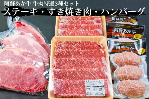 阿蘇あか牛 牛肉精選３種セット Ver.4 （ ステーキ すき焼き用 あか牛ハンバーグ ） ブランド牛 牛肉 和牛 肉 あか牛 国産 人気 ロース モモ セット バラエティ 食べ比べ 熊本 阿蘇 ヘルシー 希少 希少部位