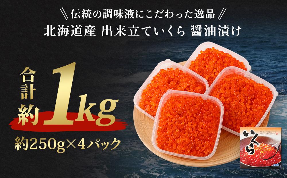 【2回定期便】北海道産 出来立て いくら醤油漬け 約250g×4パック(合計 約1kg) いくら イクラ
