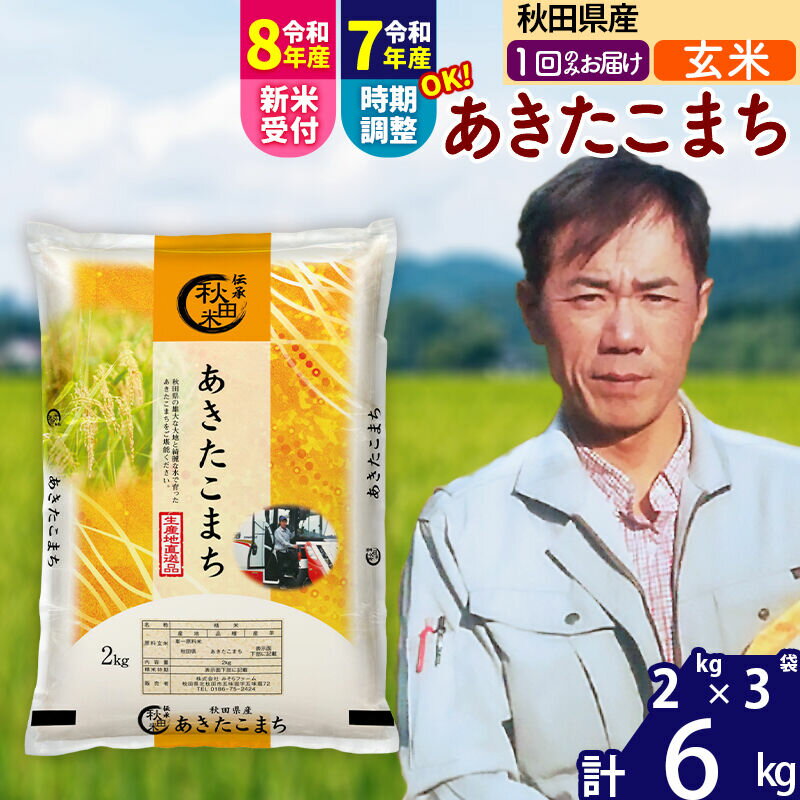 【ふるさと納税】※令和7年産／R8産新米予約※ 秋田県産 あきたこまち 6kg【玄米】(2kg小分け袋)【1回のみお届け】2025年産 2026年産 令和8年産 お届け時期選べる お米 みそらファーム [みそらファーム 秋田 お米 あきたこまち]