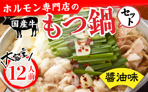 もつ鍋 ホルモン専門店 国産牛 もつ鍋セット 醬油味 12人前 [宇美ホルモン 福岡県 宇美町 um40azp100000] モツ鍋 モツ鍋セット 冷凍  もつ モツ