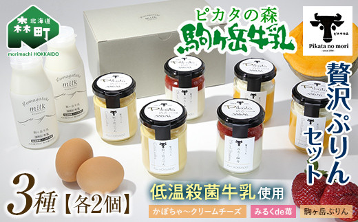 【無地のし】 ピカタの森駒ヶ岳牛乳 贅沢ぷりんセット（各2個×3種）＜ピカタの森 駒ケ岳牛乳＞ 低温殺菌 ノンホモ牛乳 スイーツ ぷりん プリン ふるさと納税 北海道 mr1-1402-5