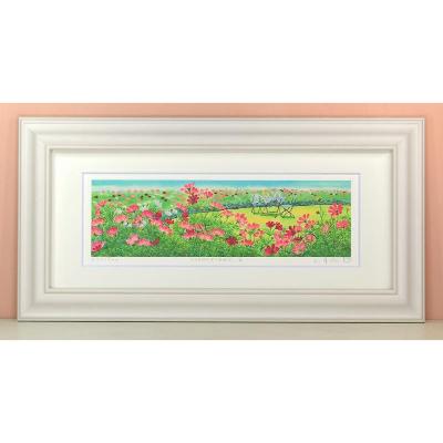 ふるさと納税 川口市 栗乃木ハルミ版画額装品「コスモスにかこまれて2」