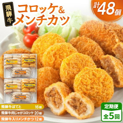 【ふるさと納税】【2ヵ月毎定期便】飛騨牛コロッケ&メンチかつ　48個　全5回【配送不可地域：離島】【4075867】