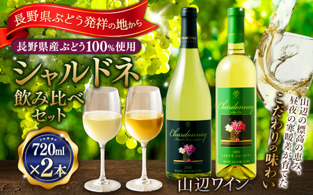 【シャルドネ飲み比べセット】山辺ワインセット(シャルドネ樽発酵×シャルドネシュール・リー)750ml×1本・720ml×1本