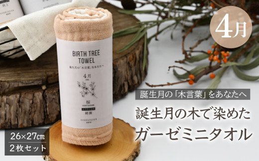 4月「桜」の木言葉 「純潔」　 BIRTH TREE TOWEL  | RYOKUSUIEN 緑酔園 草木染め THE NEWOLD WORKS バースツリータオル 桜 さくら サクラ 純潔 ガーゼ タオル ハンカチ  ふわふわ 植物 草木染ガーゼ アップサイクル エシカル ヘリンボーン ギフト贈り物 お祝い プレゼント 母の日 父の日 記念日　埼玉県 草加市 草加