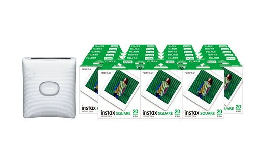 「スマホプリンターinstax™“チェキ”スクエアセット」instax™ スクエアフォーマットフィルム 2パック×23（合計460枚撮影可能）スマホプリンター“チェキ”「instax SQUARE Link™ Ash White」×1