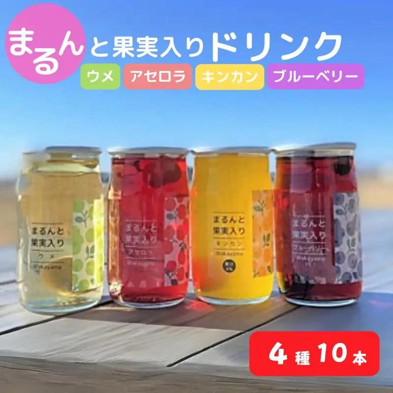 まるんと果実入りドリンク４種10本セット / 田辺市 ドリンク ジュース 果実ドリンク 梅ドリンク きんかんドリンク アセロラドリンク ブルーベリードリンク 梅 きんかん アセロラ ブルーベリー 和歌山県産 沖縄県産 ジュースセット【asr001】