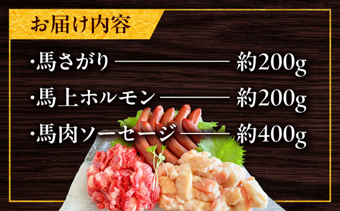 馬ウマ 焼肉セット (4〜5人前) 合計 約800g / 馬さがり 馬上ホルモン 馬肉ソーセージ 焼肉 馬肉【有限会社菊陽食肉センター】 [BHAC008]