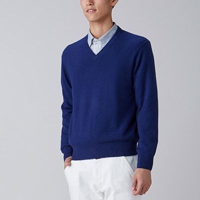 【ふるさと納税】日本製 カシミヤ100% Vセーター ブルー 2Lサイズ [2604]