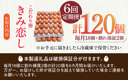 【6回定期便】きみ恋し 箱入り 20個（18個+割れ保証2個）×6ヶ月 総計120個 たまご 卵 玉子 タマゴ 鶏卵 濃厚 玉子焼き 卵焼き オムレツ たまごかけご飯 冷蔵 広川町/伊藤養鶏場[AFA