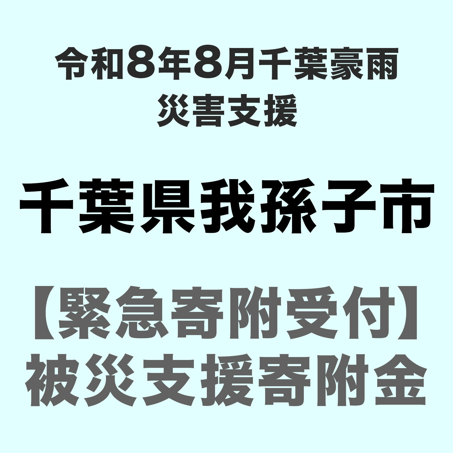 【ふるさと納税】令和8年8月 千葉豪雨による災害応援寄附金受付 千葉県 我孫子市（返礼品はありません）直接支援 直接寄附 災害支援 自治体公式 公式受付 被災地 被災者 災害 自然災害 豪雨 緊急受付