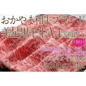 【定期便12か月】岡山　黒毛和牛　美星牛　A４等級以上　牛脂付き　１２か月定期便 合計約４８００g　 生産者直送便　美星牧場　定期便