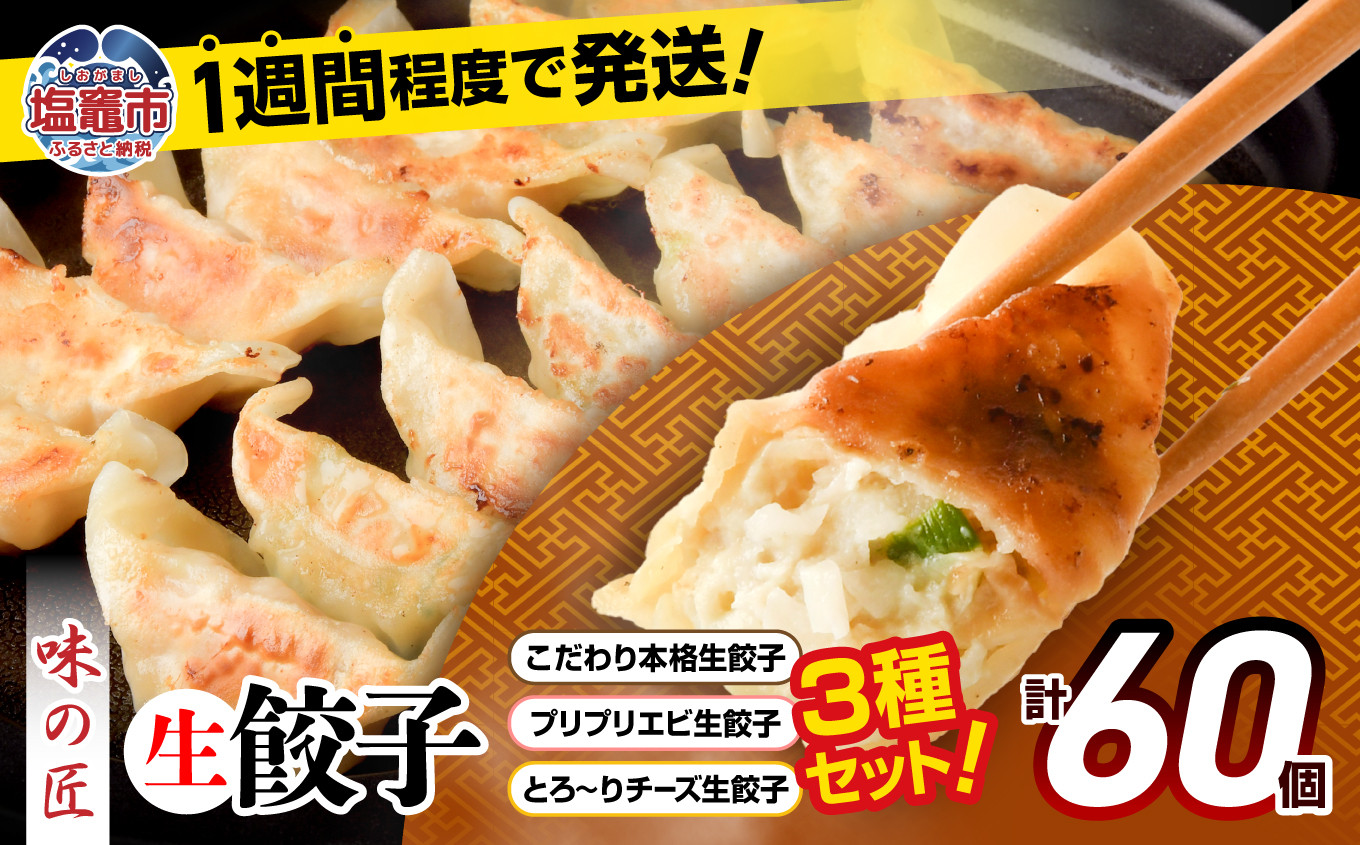 
本格 生餃子 3種類 詰め合わせ 計60個（12人前） エビ 餃子 チーズ 餃子 冷凍餃子 冷凍食品 おかず おつまみ 手作り餃子 味の匠 5402225
