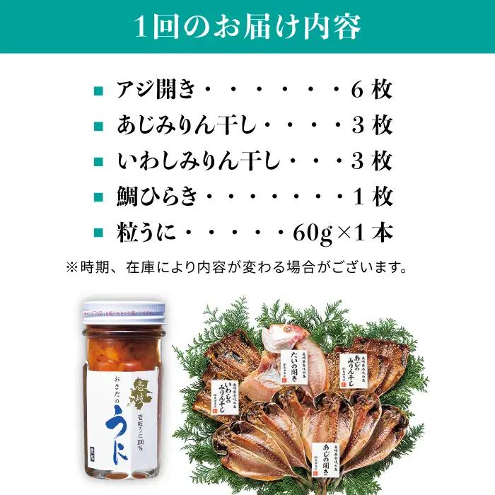 【全12回定期便】紫うに・干魚セット[JAO032] ウニ うに 干物 ひもの あじ アジ いわし イワシ みりん干し 定期便 冷凍配送 九州