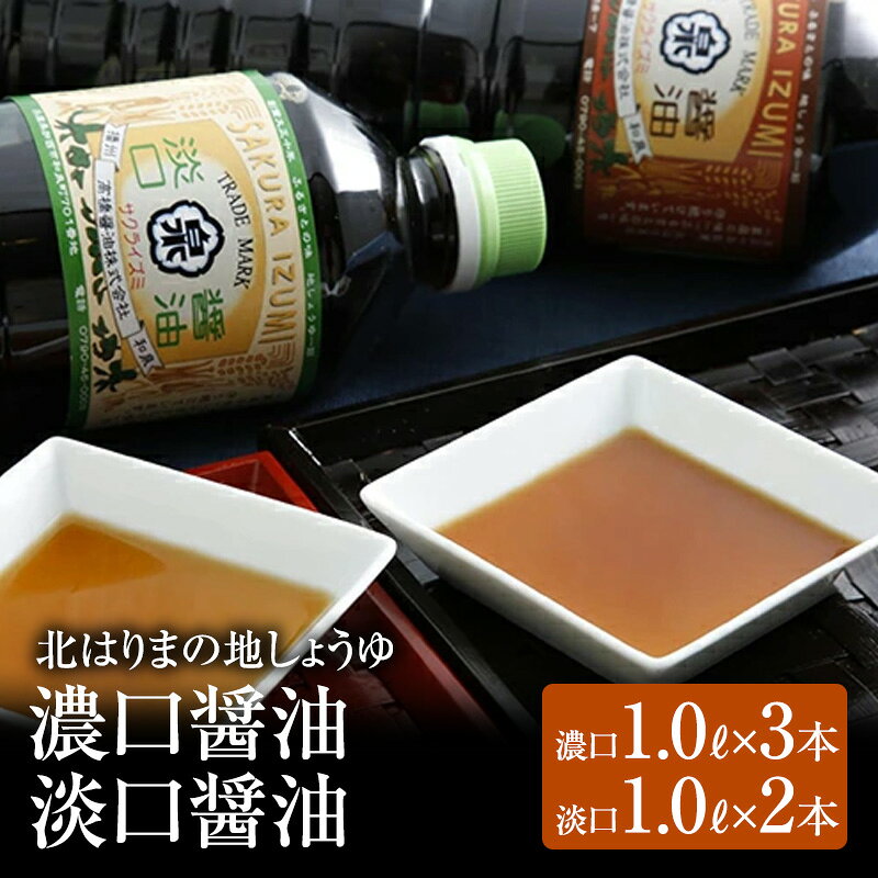 【ふるさと納税】醤油 濃口醤油 計5本 詰め合わせ セット 1Lペットボトル 淡口醤油 北はりまの地しょうゆ 調味料 こいくち うすくち かけ醤油 煮物 吸い物 おふくろの味 万能醤油 高橋醤油 兵庫県加西市 贈り物 ギフト