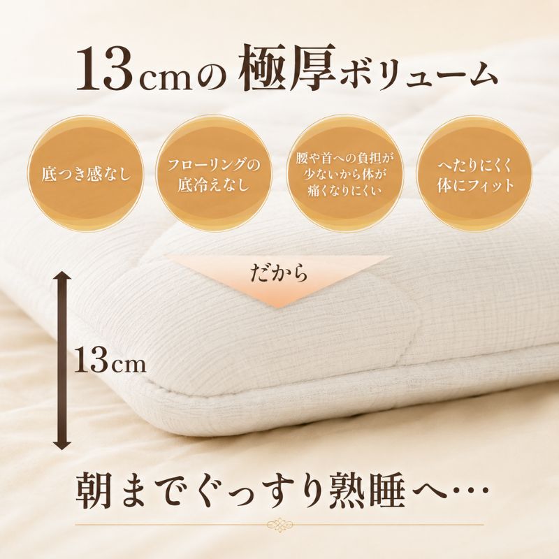 6層敷布団 premium琵琶 シングルロング 近江布団 極厚 13cm 高