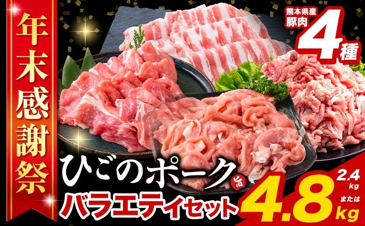 
            【年末感謝祭】豚肉 ひごの ポーク バラエティ セット 2.4kg 4.8kg 豚肉 しゃぶしゃぶ 切り落とし 豚ロース バラ 豚バラ スライス 以上 真空 お楽しみセット 不揃い  簡易包装 冷凍配送 小分け  豚肉
          