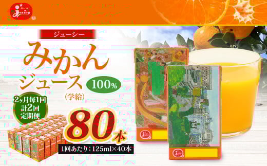 【2ヶ月毎2回定期便】 ジューシー みかんジュース 100％ （学給） 125ml×40本 みかん ミカン 蜜柑 ジュース オレンジジュース 飲料 紙パック 国産 熊本県